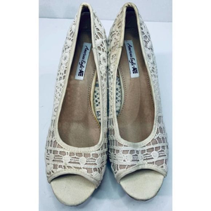 American eagle Womens Ivory‎ Lace Open Toe Shoe 9.5
